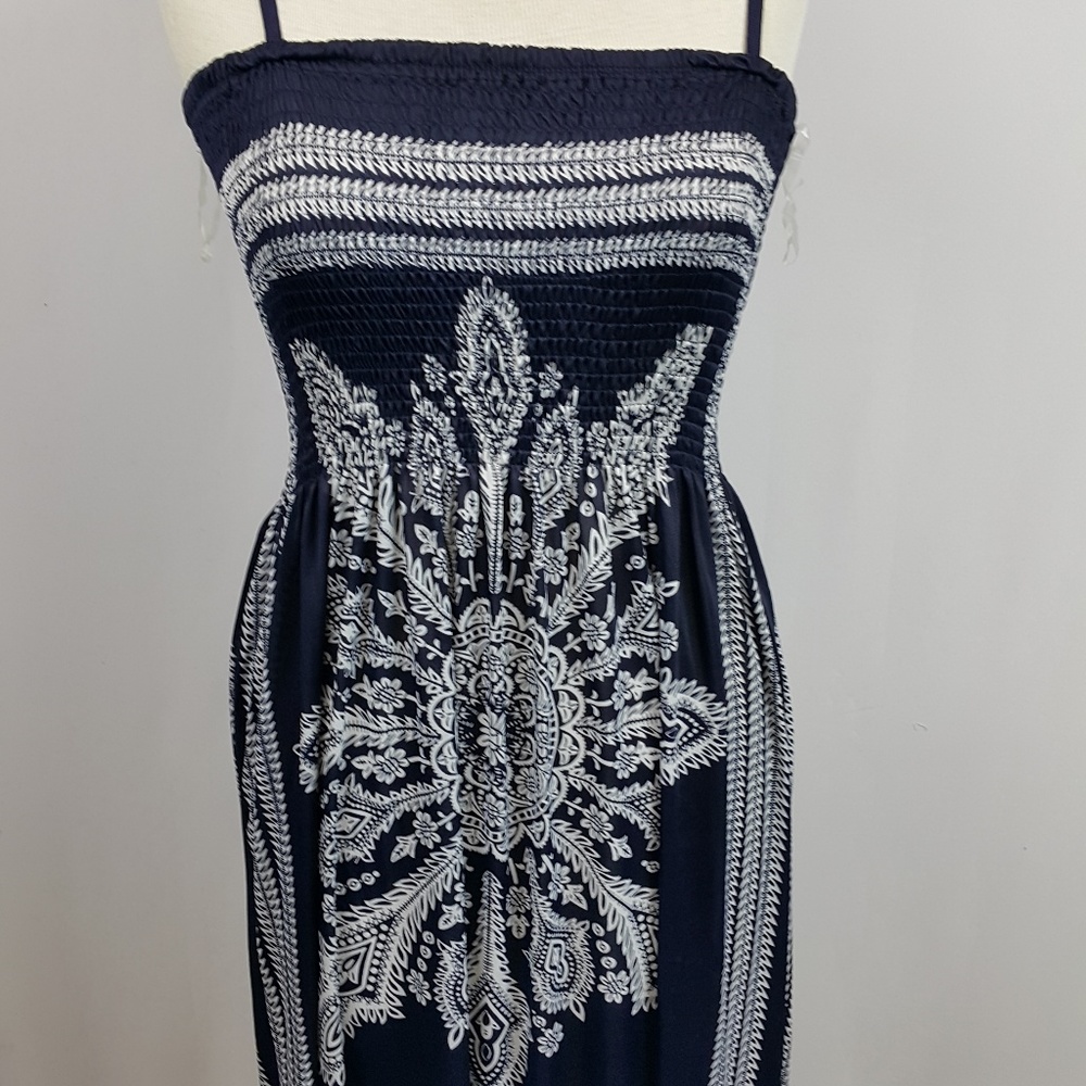 NWT Shoreline Navy and‎ white OS maxi dress